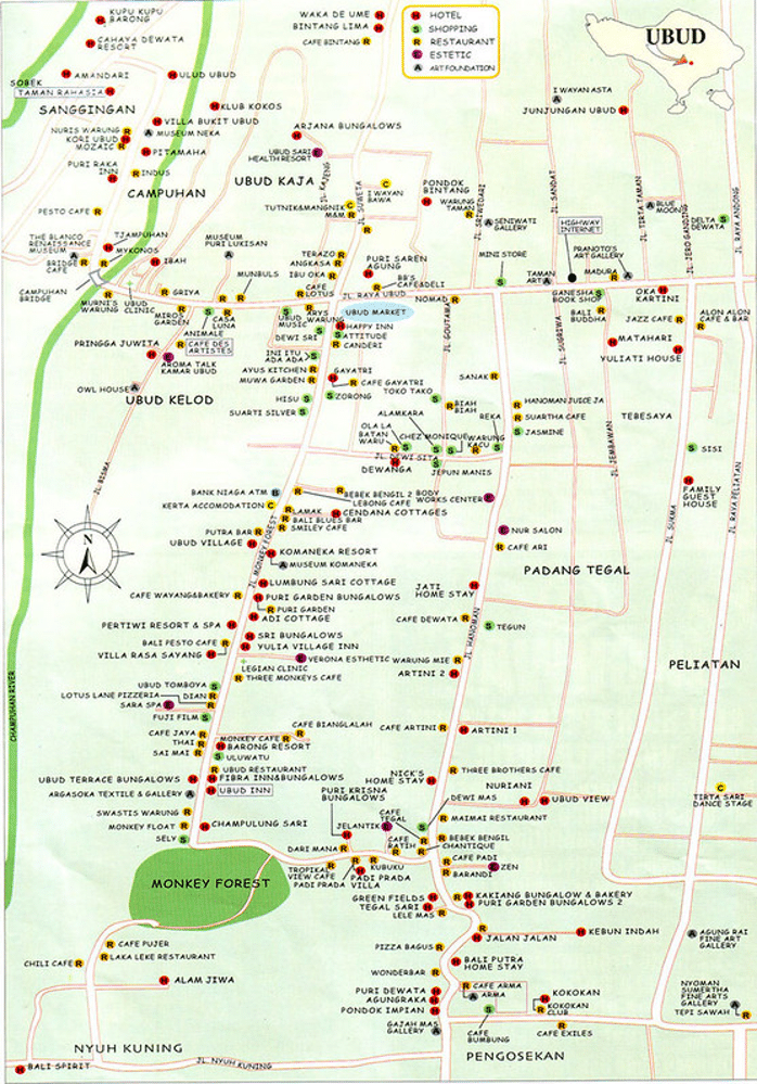 mapa de bali - onde comer em bali